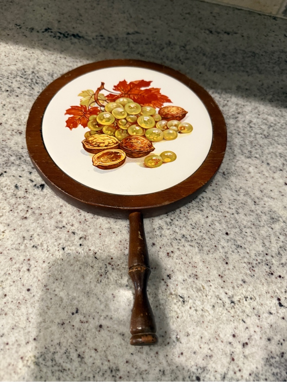 Vintage Wood Tile Trivet Fruit + Nuts Wall Hanging